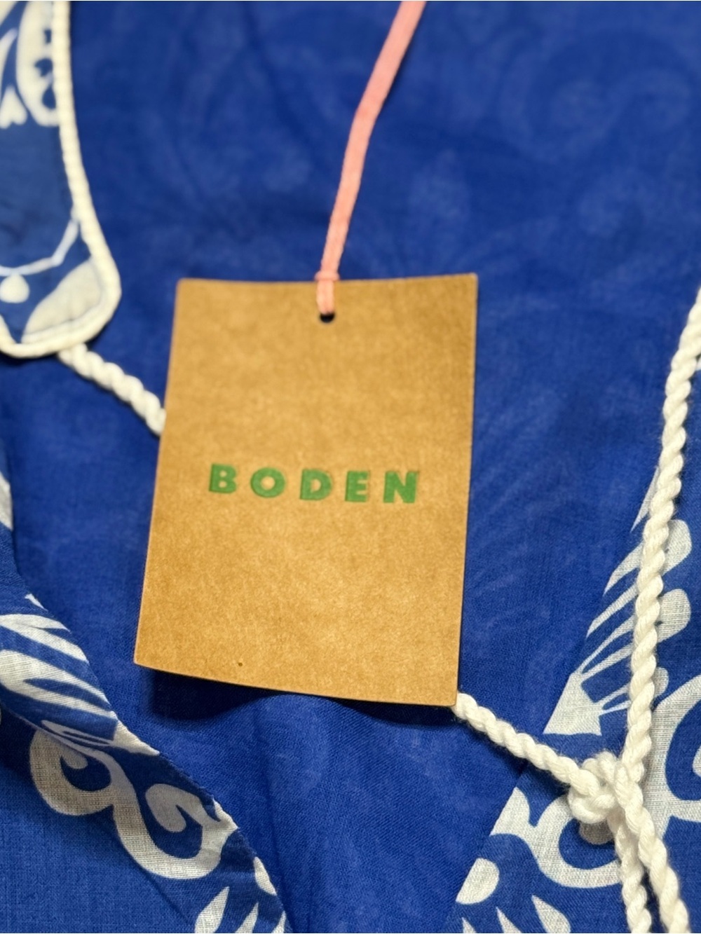 Boden NWT Blue White Boho Tie Neck Kaftan Dress Sz 2 Vacation Wedding Guest - Picture 7 of 15
